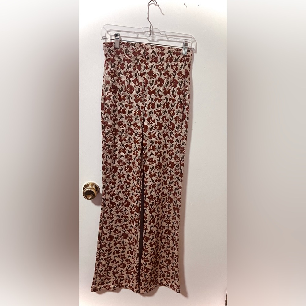 Urban Outfitters Rust and Cream Patterned Flare Pants
